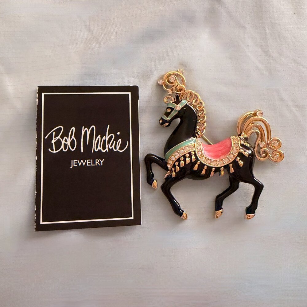Rare Bob Mackie Carousel Horse Brooch Vintage Pin Enamel and Rhinestones